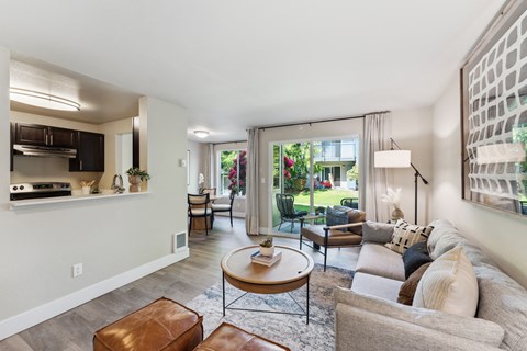 a living room with a couch and a table